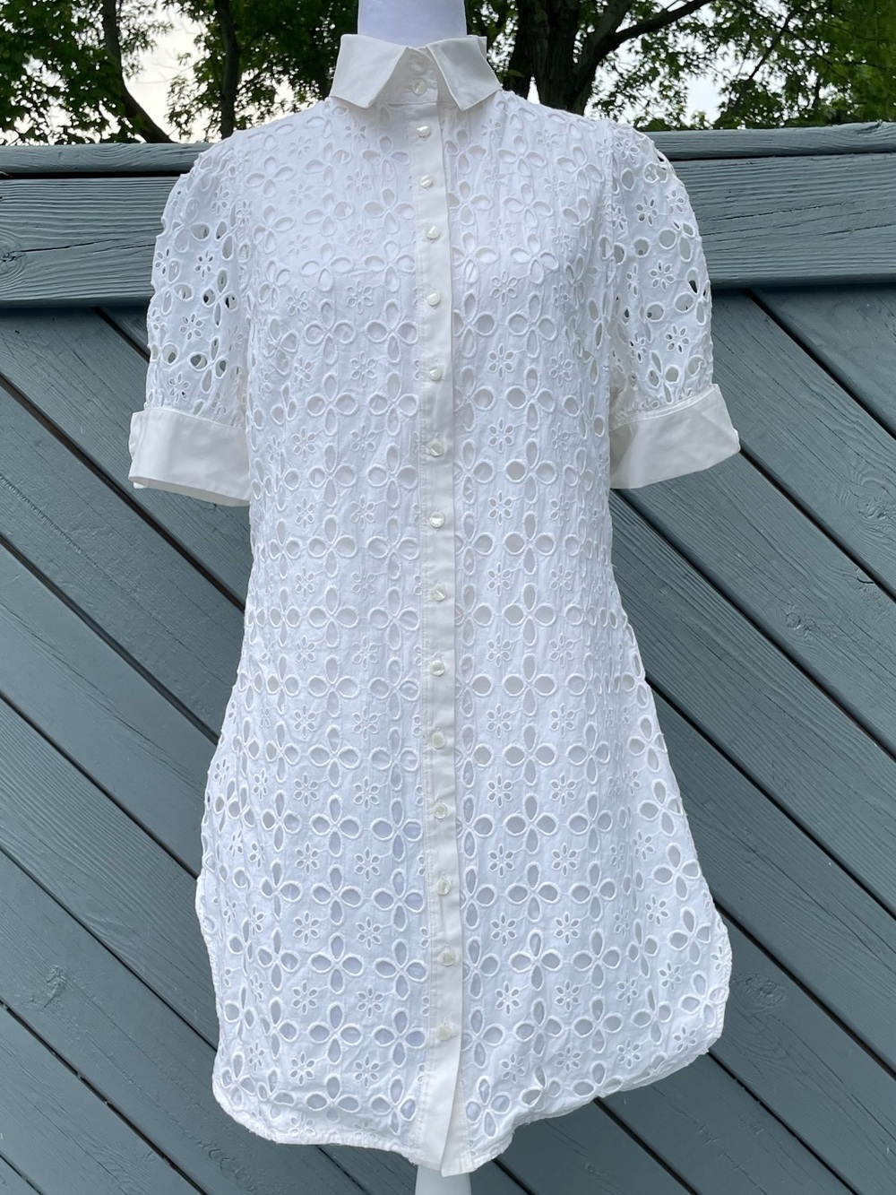 Anne Fontaine White Eyelet Button-Down Mini Dress size 42/ US Medium